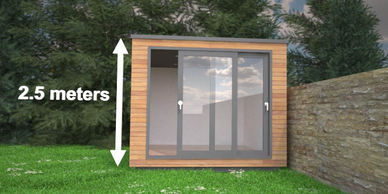If you want to place your garden room within 2 metres of any boundary, i.e. your fence wall or hedge, it can be no taller than 2.5 metres high. In most cases, this dictates a flat roof garden room.