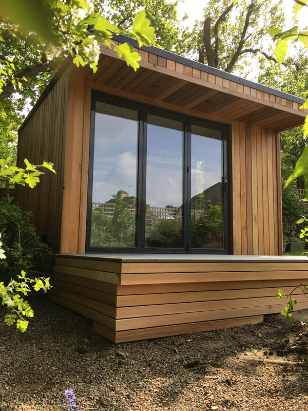 This Kent garden room is on a significant slope