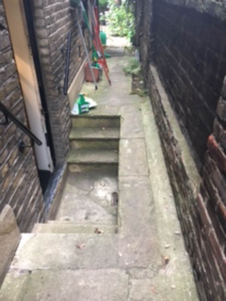 Tricky access down a narrow alley