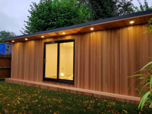 The Cedar cladding take centre stage on this garden room