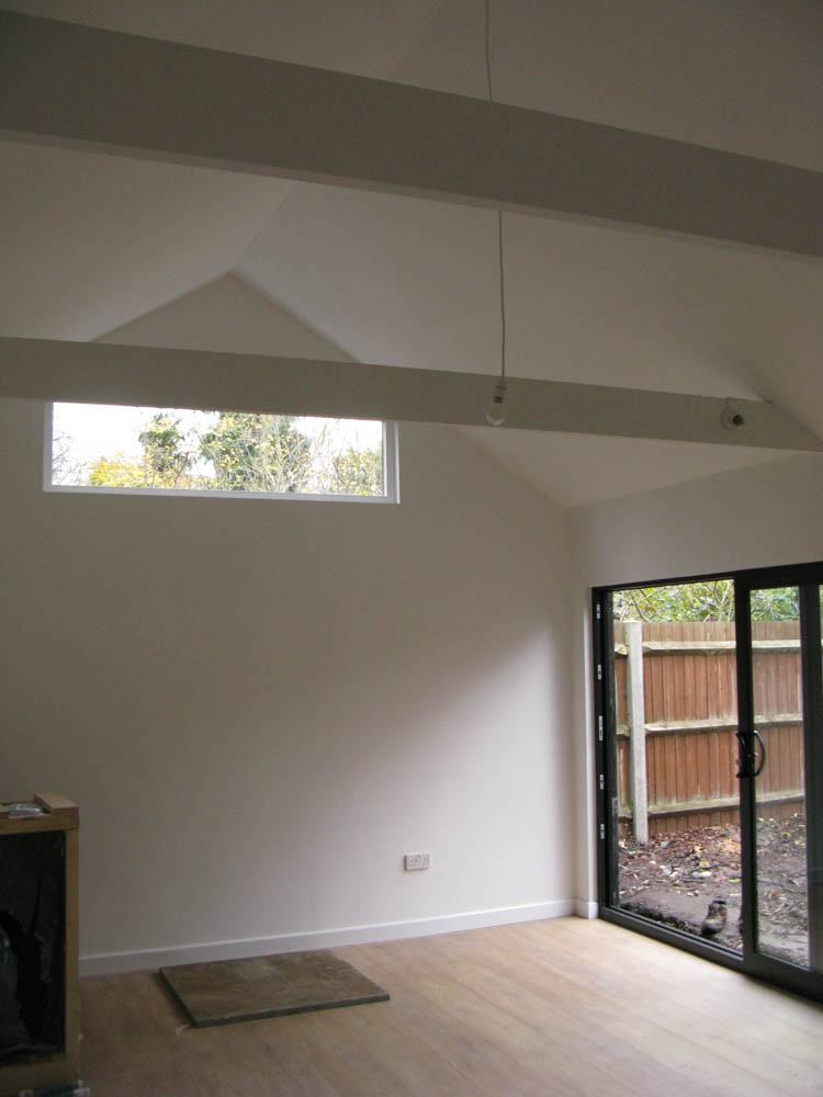 Interior of a pitched roof garden room