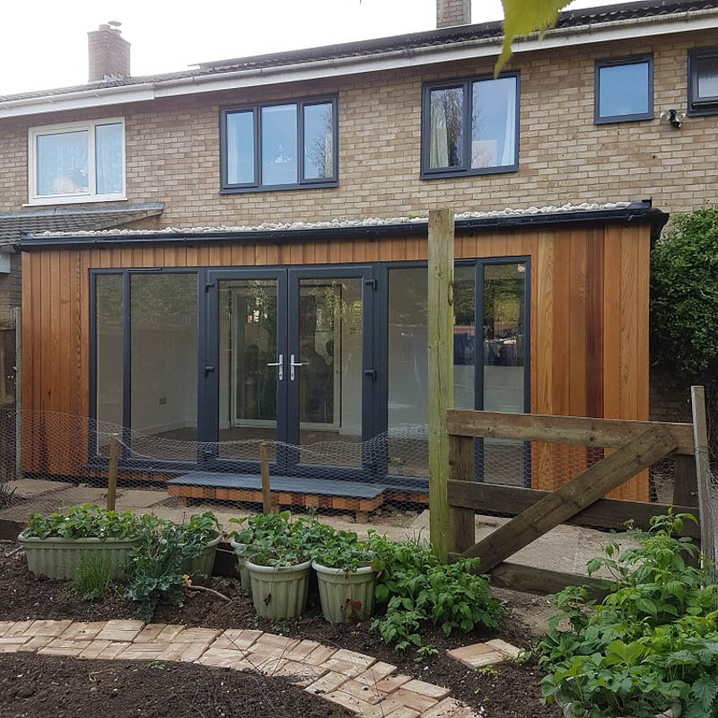 A flat pack extension replaces a conservatory