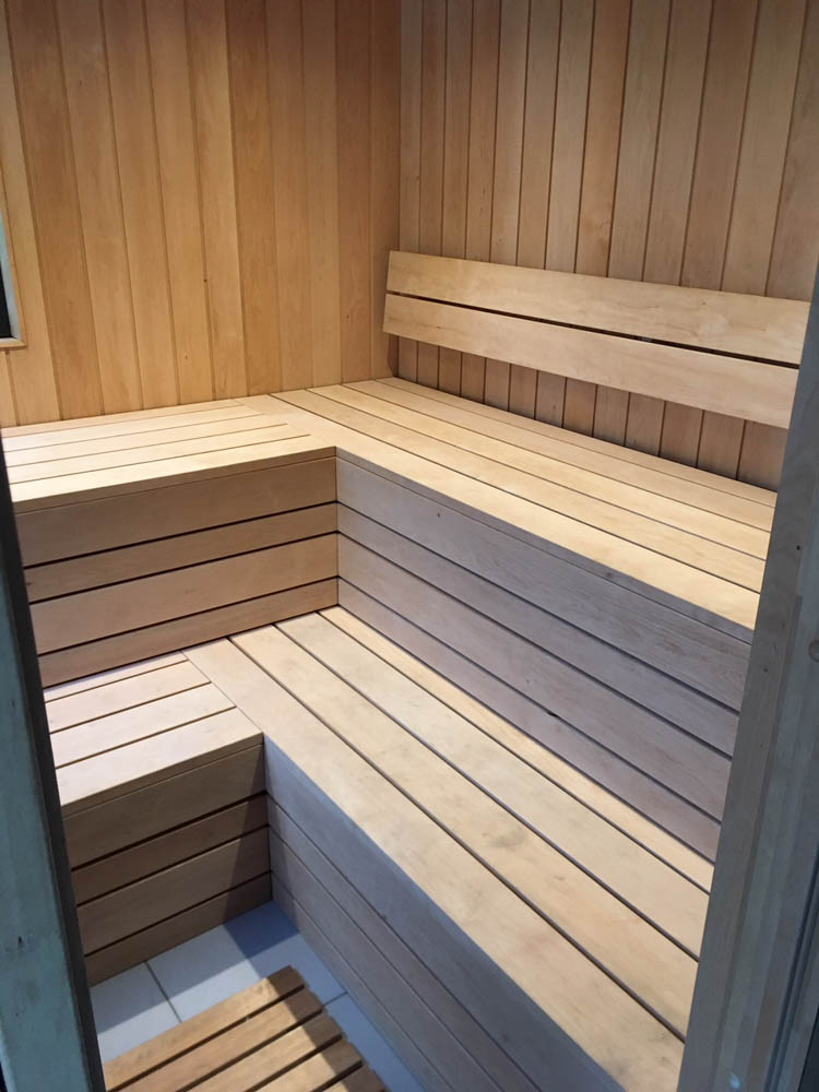 The studio kitted out as a sauna
