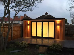 The exterior lighting extends the rooms use into the garden