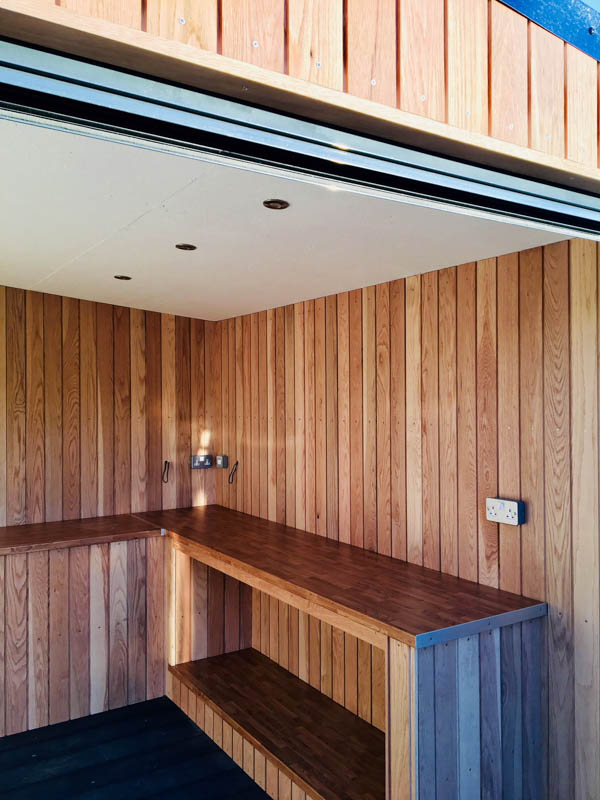 Oak cladding has been used inside too