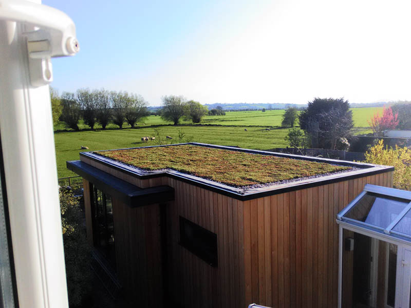 The sedum roof covering on the annexe looks great when viewed from upstairs