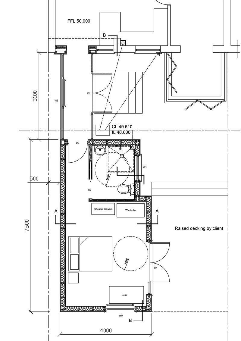 The floorpan of the disabled annexe with wet room