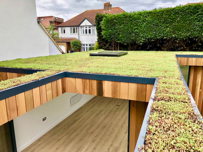 The garden room looks great from above thanks to the sedum roof covering