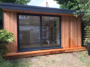 A garden office building that has been future proofed with a shower room