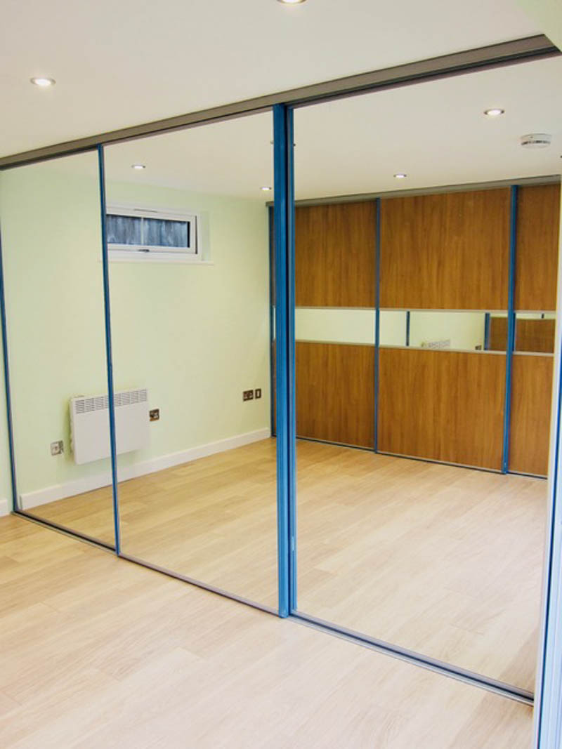 Mirrored doors make the office seem bigger