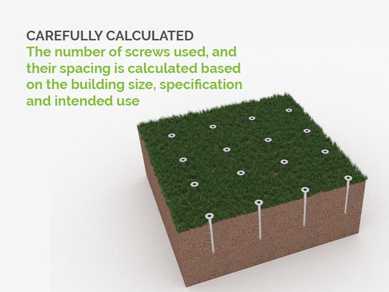 The number of screws used and their spacing is calculated based on the building size, specification and intended use