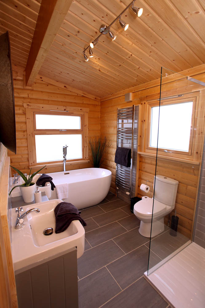 Ensuite shower room in a Norwegian Log cabin