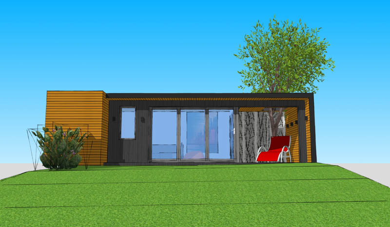 Visualisation of the garden office with corner bi-folds