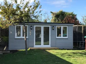 Garden office with Farrow & Ball painted cladding