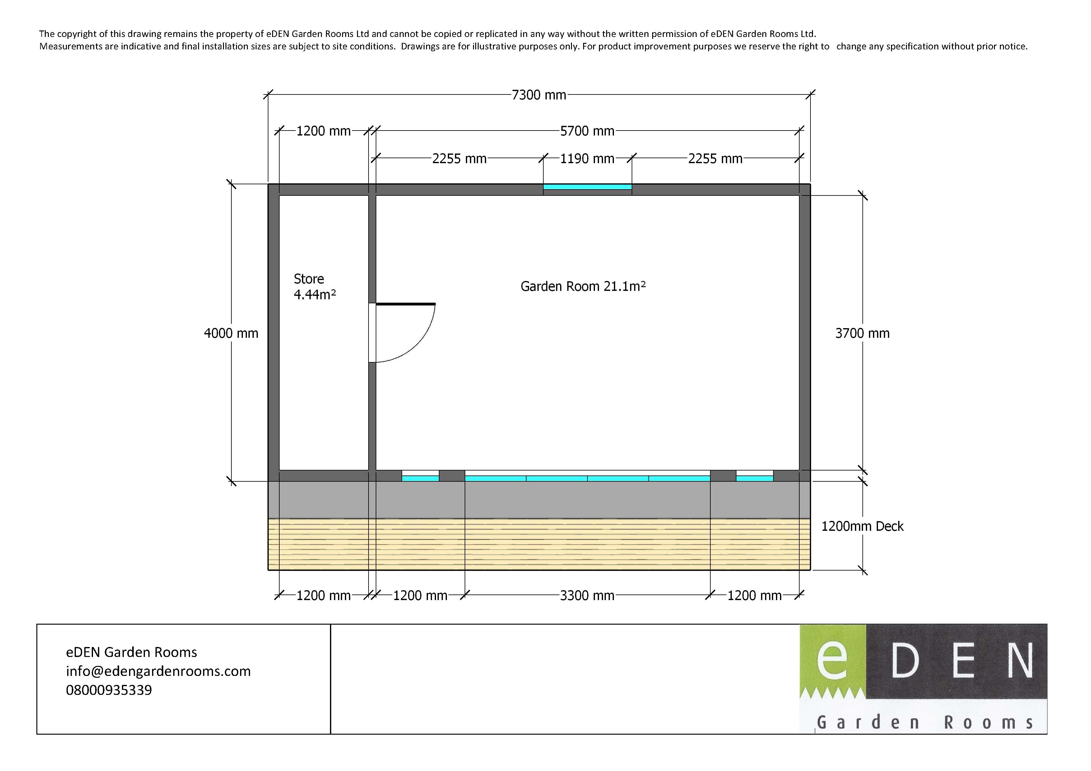 Floorplan for a garden room with storage room by eDEN Garden Rooms