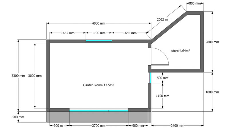 eDEN Garden Rooms plan for a bespoke garden room with storage room