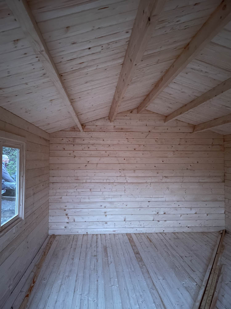 Inside the log cabin
