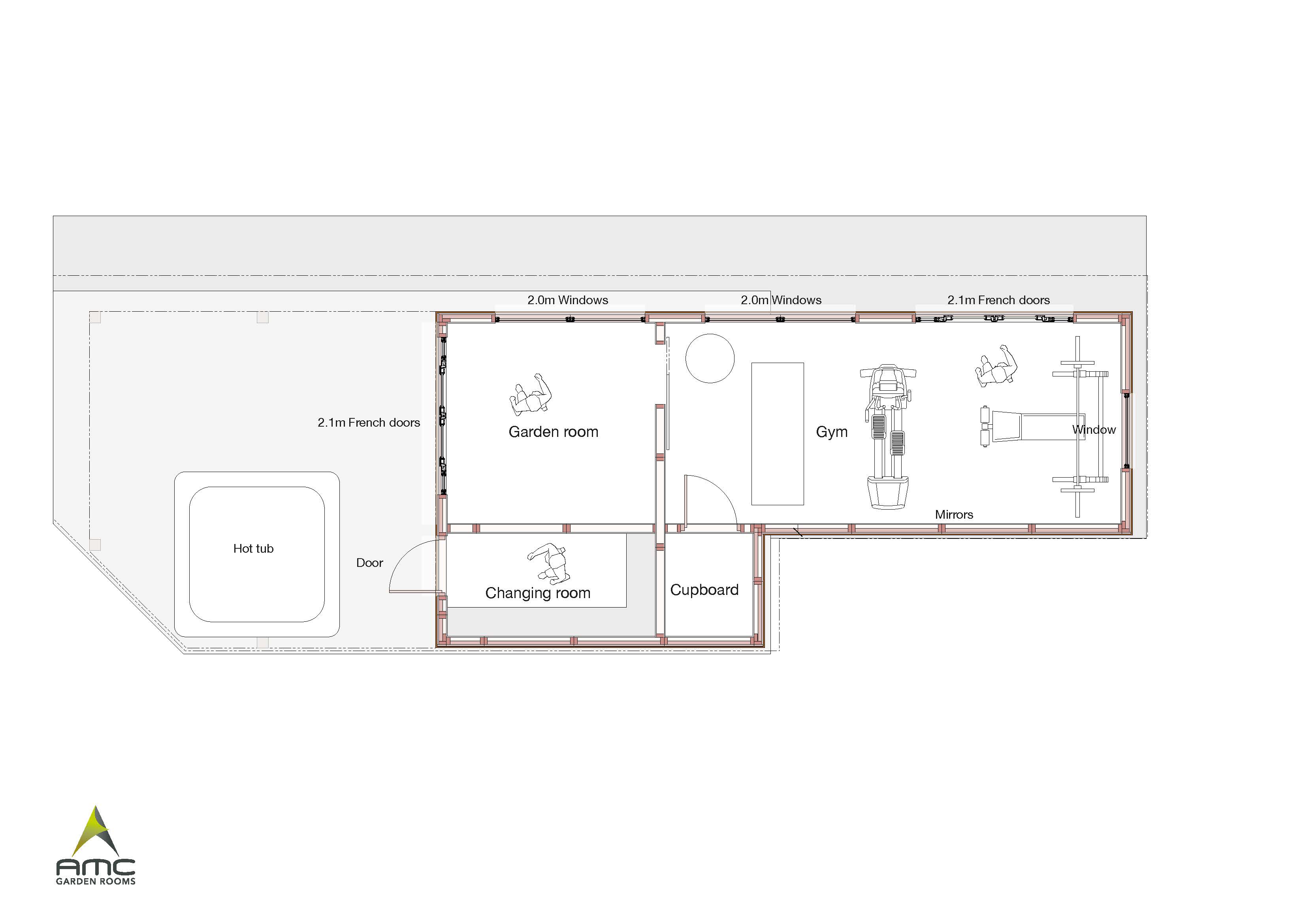 Floor plan for the garden gym suite by AMC Garden Rooms