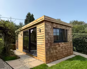 Rustic Realities yoga studio with storage room