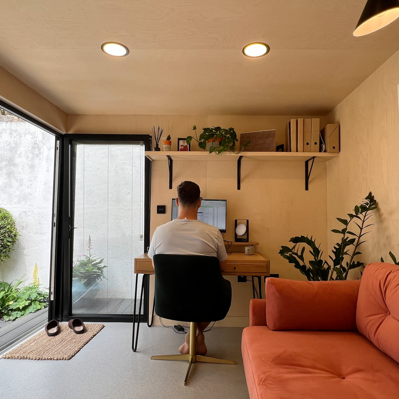 Plywood lined garden office by A Room in the Garden