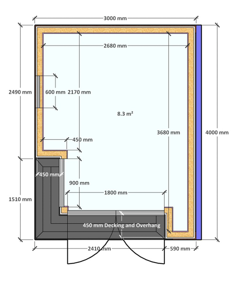 Floorplan of the 3m x 4m garden office