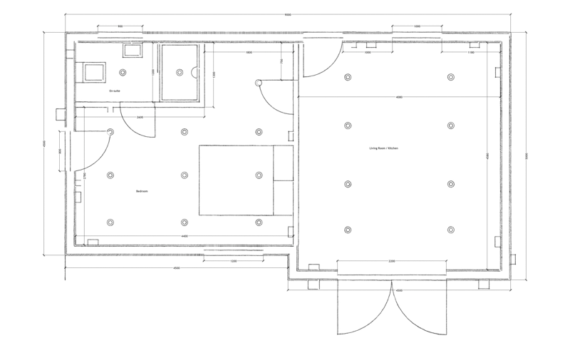 Floor plan of a 9m x 5m one bedroom Swift Living Annexe