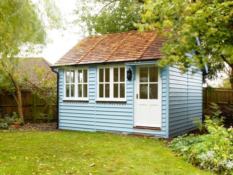 Timeless Garden Rooms finish their pitched roofs with Western Red Cedar shingles