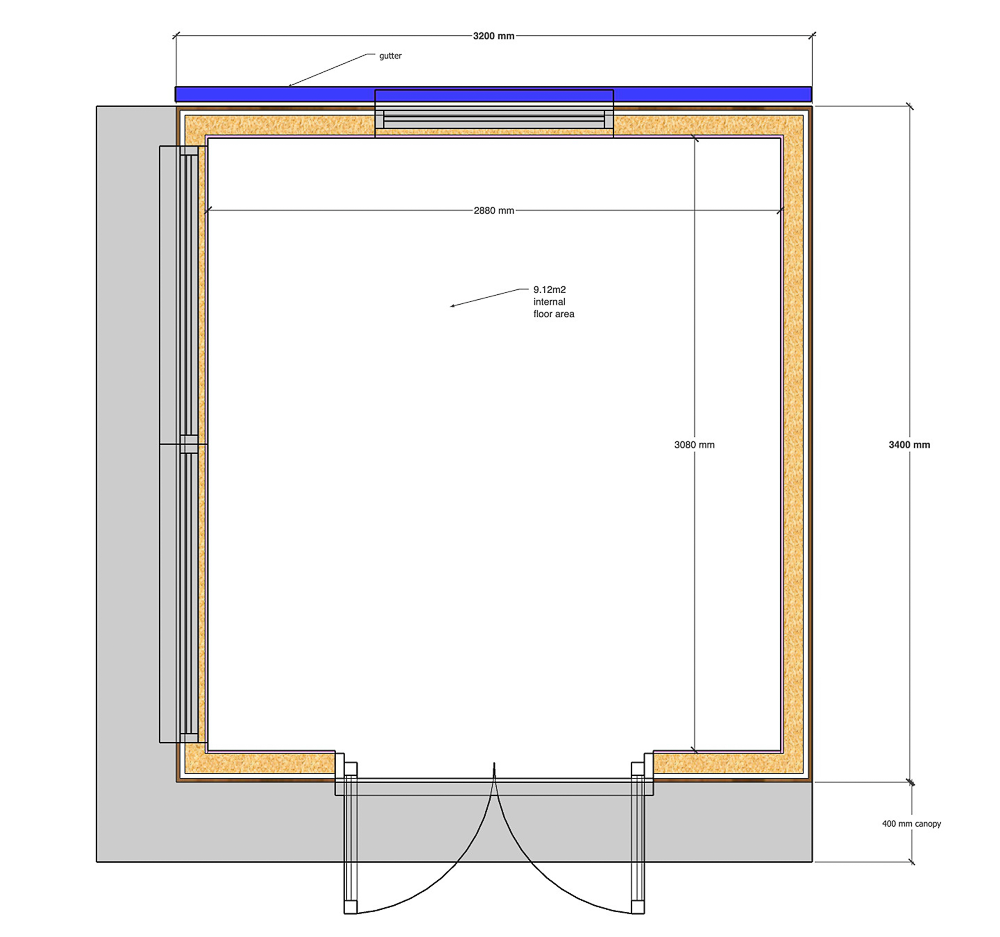 Floorplan of a 3.6m x 3.8m garden office by Garden Spaces