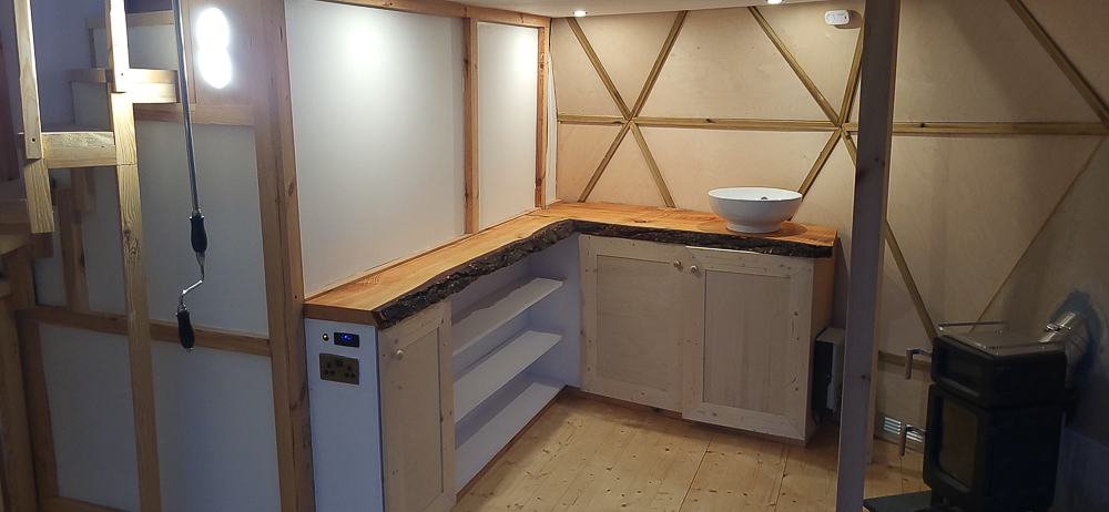 Kitchen area in a Snowdon Domes pod