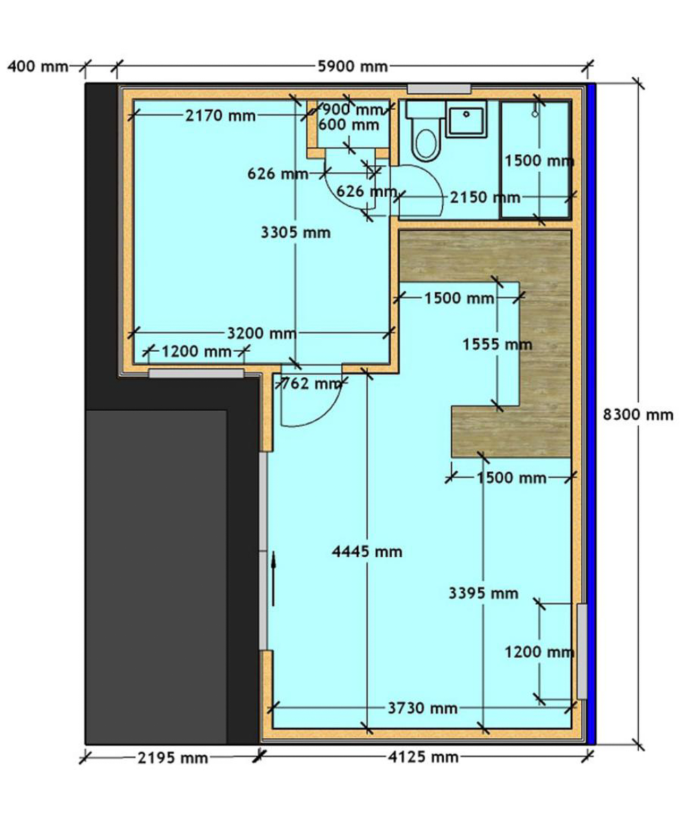 The floorpan of the one bedroom annexe by Annexe Spaces