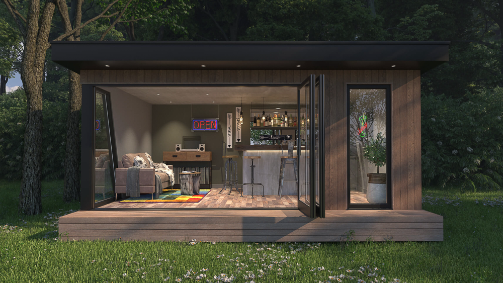The angled window is paired with bi-fold doors on the Elterwater Range