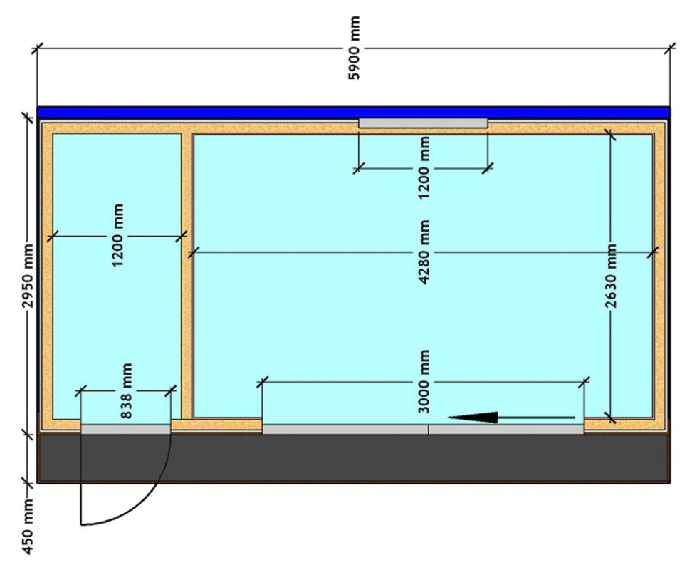 Floor plan of the bespoke garden office with storeroom