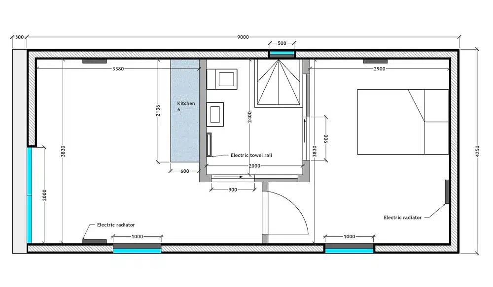 Floor plan for the one bedroom annexe by Swift Unlimited