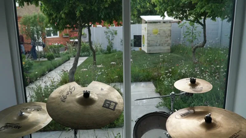 Love Your Garden drum room by Sanctum Garden Studios