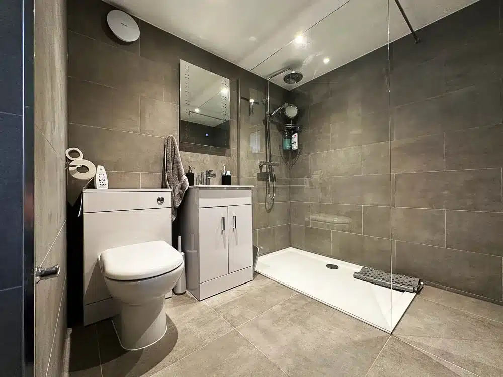 The mobile home annexe features a well appointed shower room