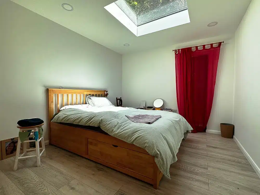 A large skylight has been incorporated in one bedroom