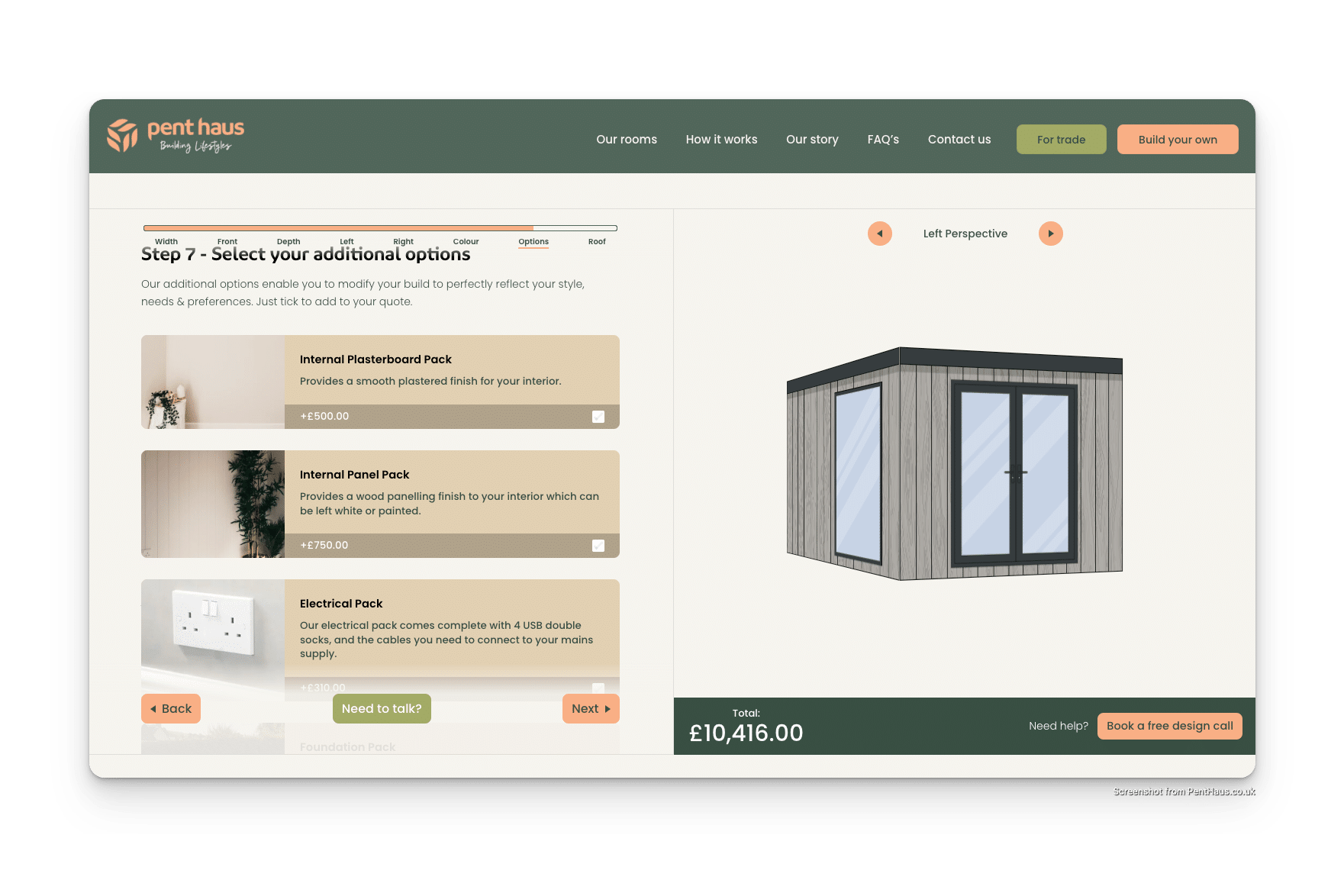 With the Pent Haus configurator you can choose the interior options