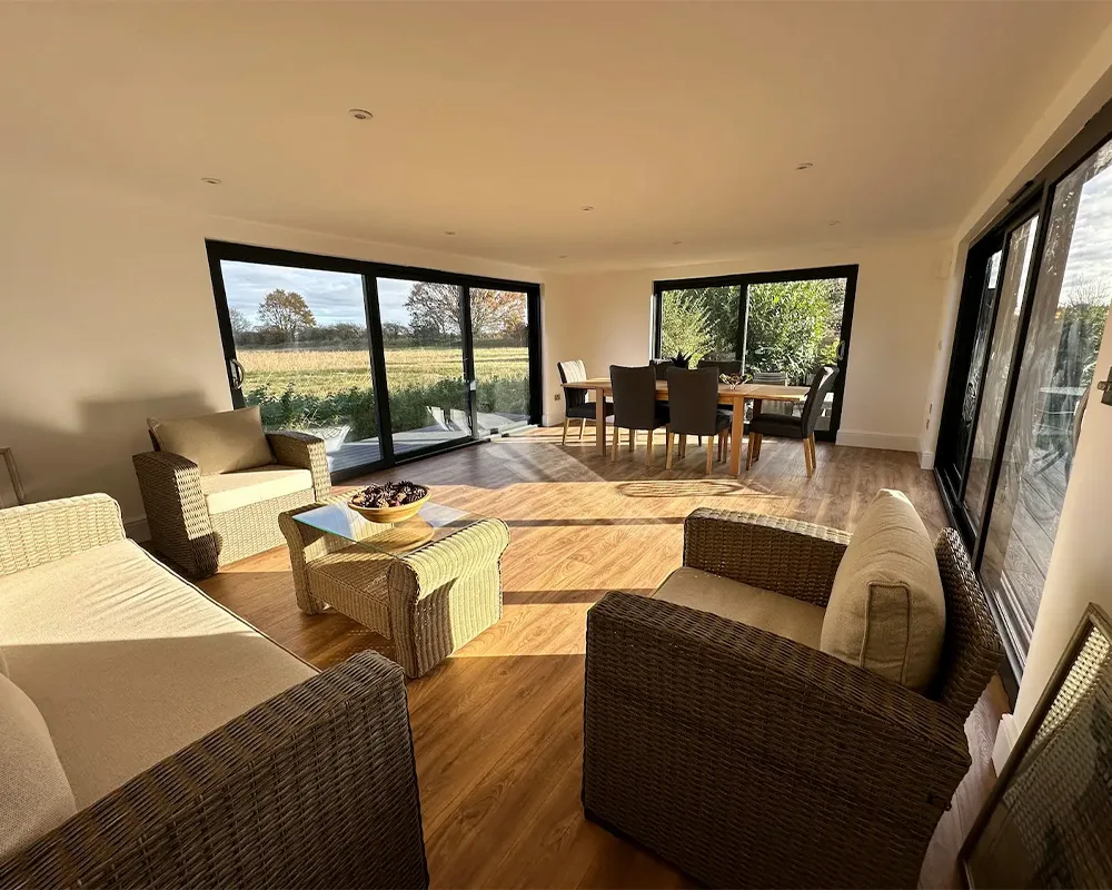Inside, the garden room has the look and feel of a newly built house