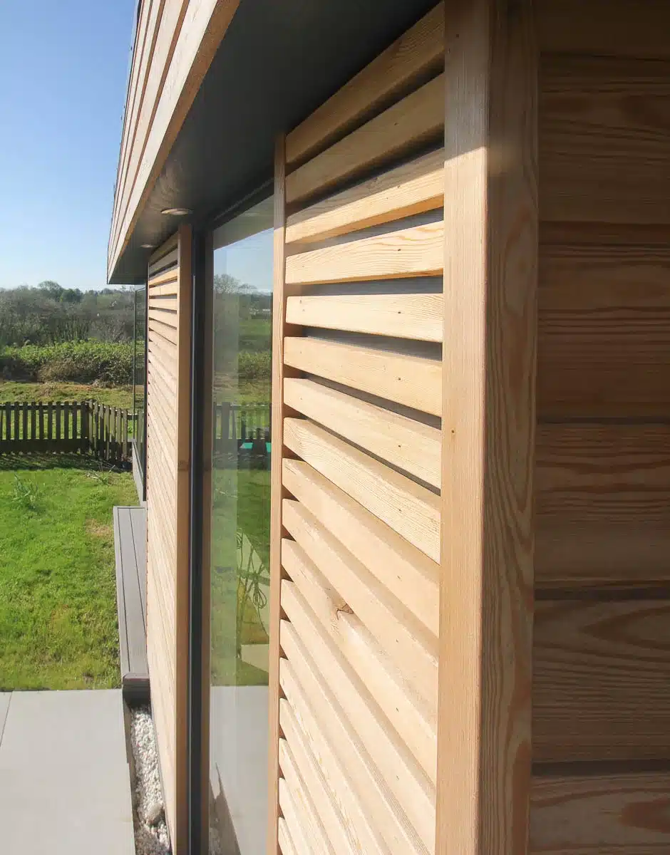 The Siberian Larch cladding features a section of hit and miss cladding