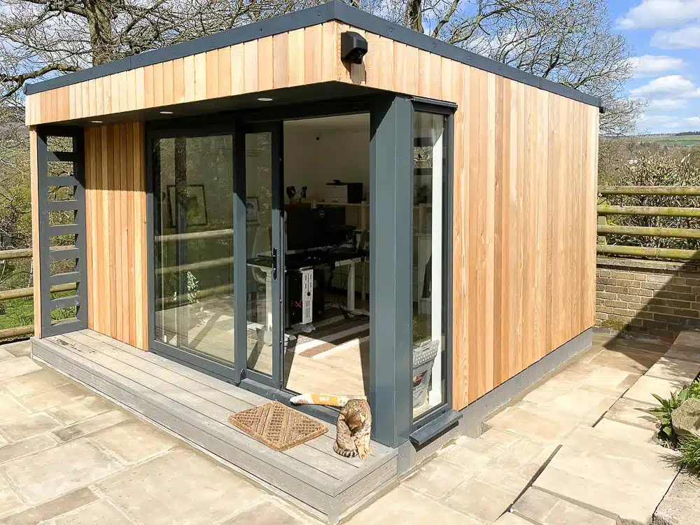 4m x 3.5m Swift Unlimited garden office with Western Red Cedar and Anthracite Grey doors and windows