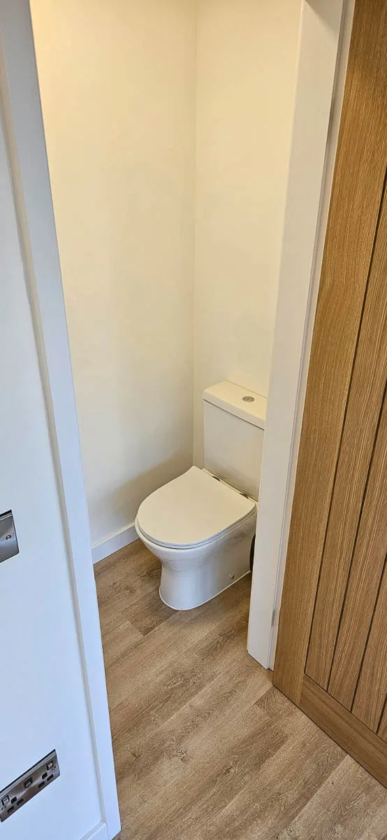 The cloakroom has a toilet and basin. Swift Unlimited handled the connections to the mains services.