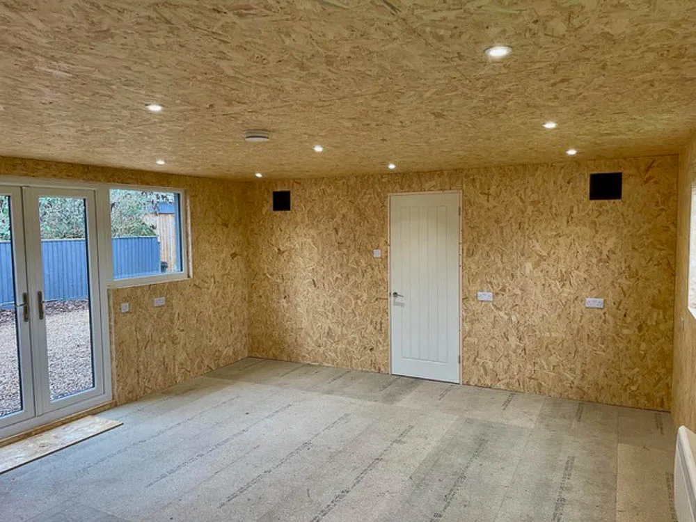 The insulated workshop has been lined with OSB for durability