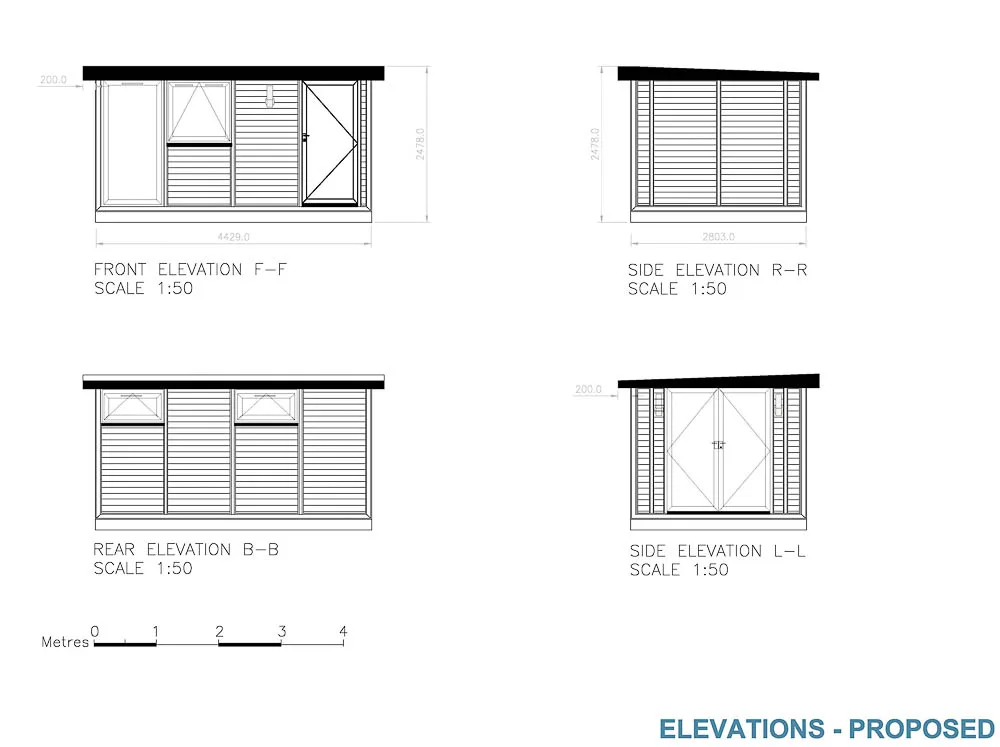 Elevations of the Second-Hand Key Studio Garden Room