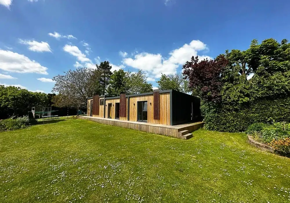 The annexe was built on sloping ground