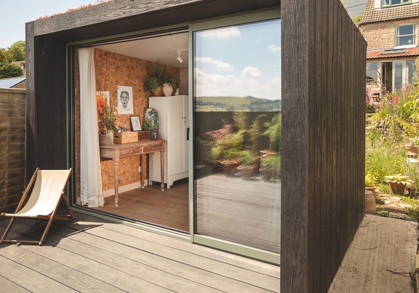 The 3.2m x 3m garden room by Little Green Rooms sits well in the middle of the garden