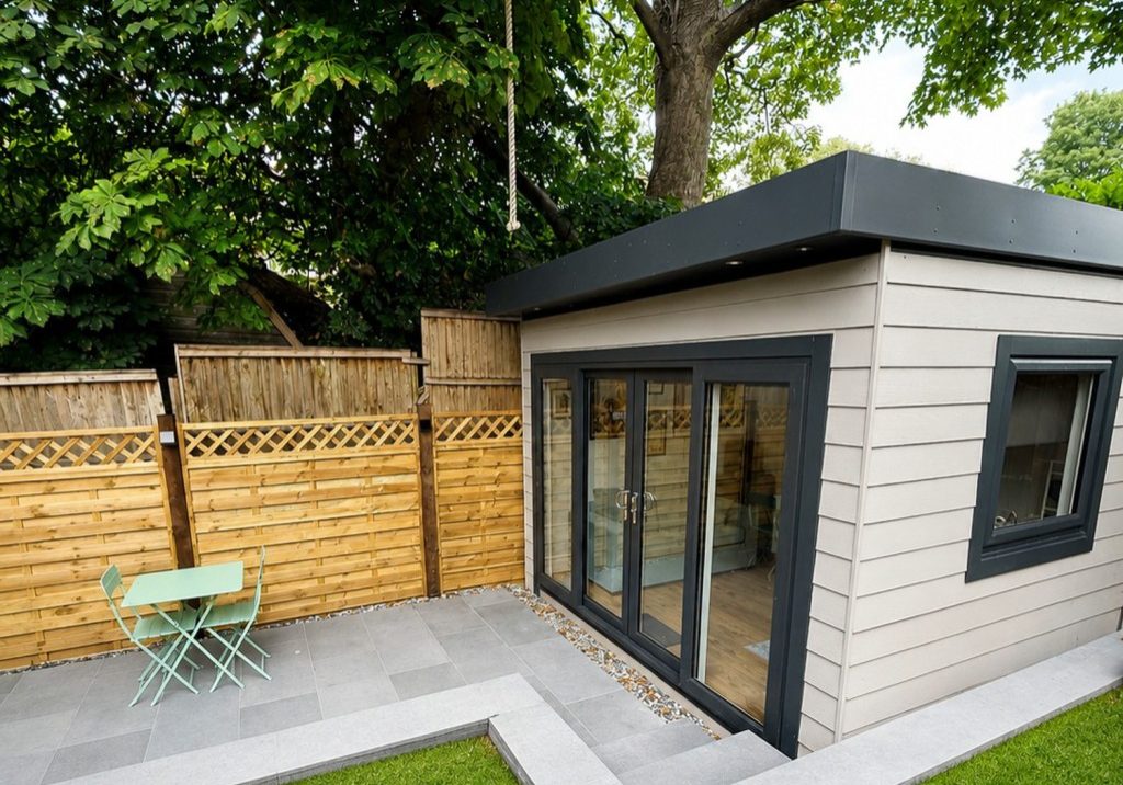 The 3.5m x 2.7m garden office has been sited where the old garden shed sat