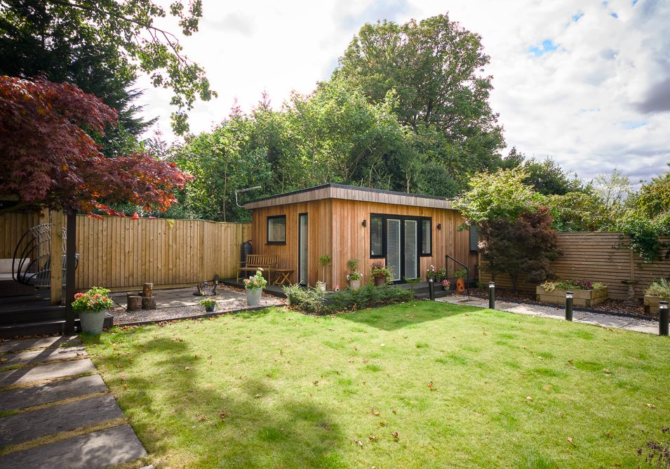 The annexe is finished in Western Red Cedar on the visible walls and a fire retardant board on the boundary walls