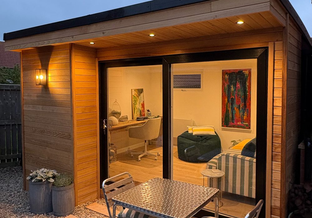 4m x 3m Crusoe Garden Room designed as a creative studio, pilates room and occasional guest room