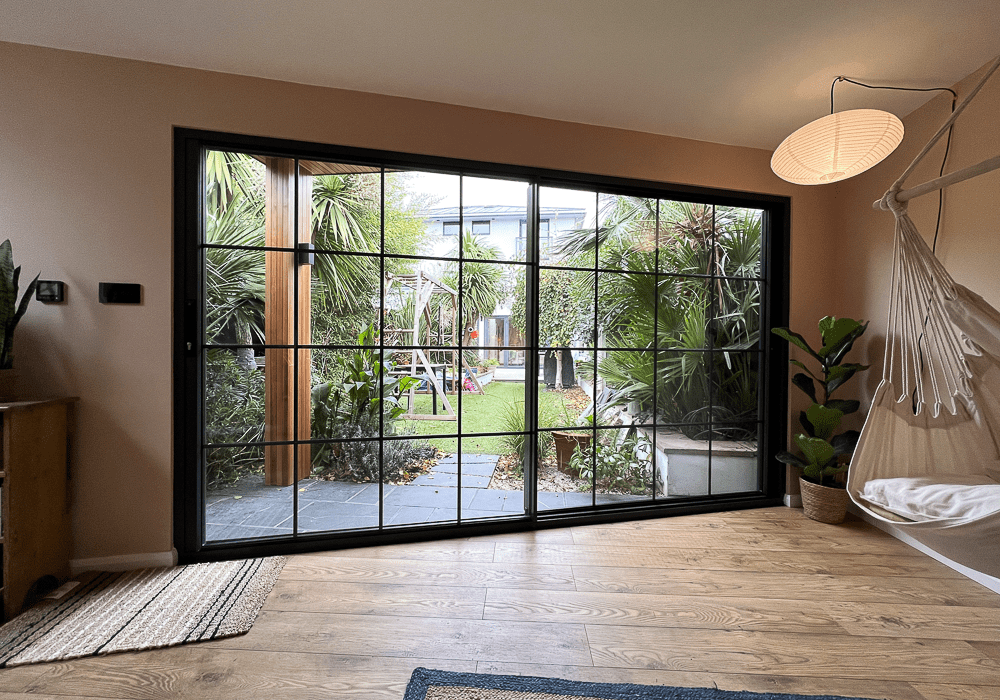 Inside an A Room in the Garden design with crittall style sliding doors