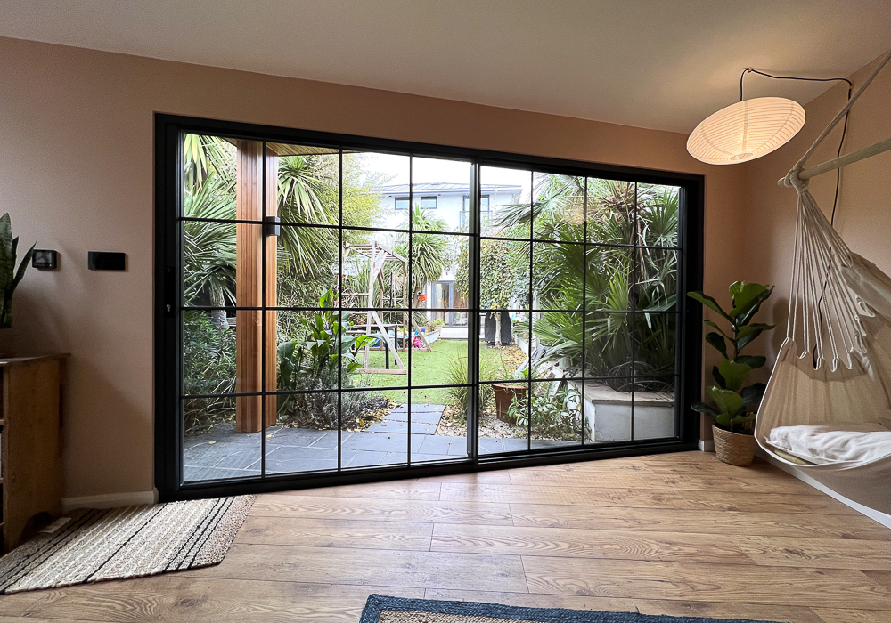 Inside an A Room in the Garden design with crittall style sliding doors